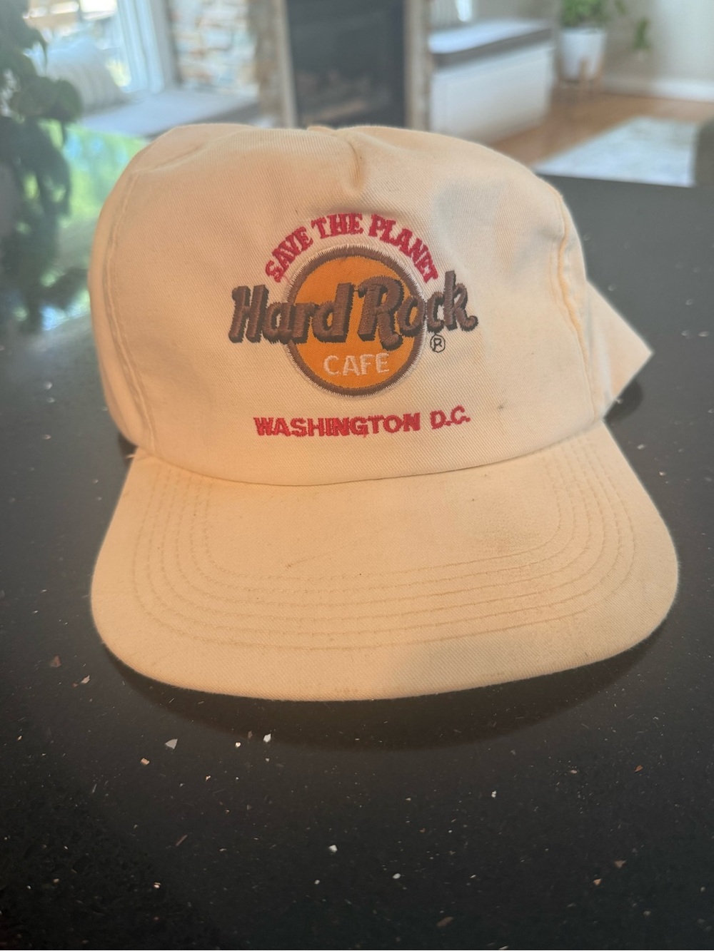 Hard Rock Cafe Save The Planet DC Cream Cap with Red and Orange Logo